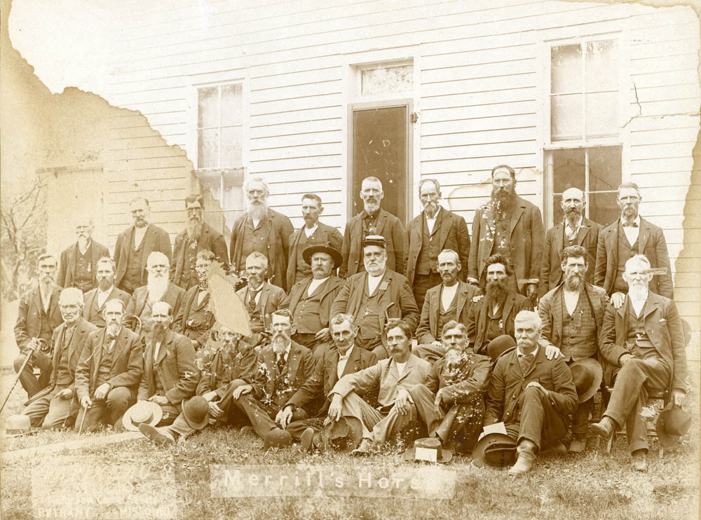 Photograph of Merrill's Horse Regiment Veterans in three rows.