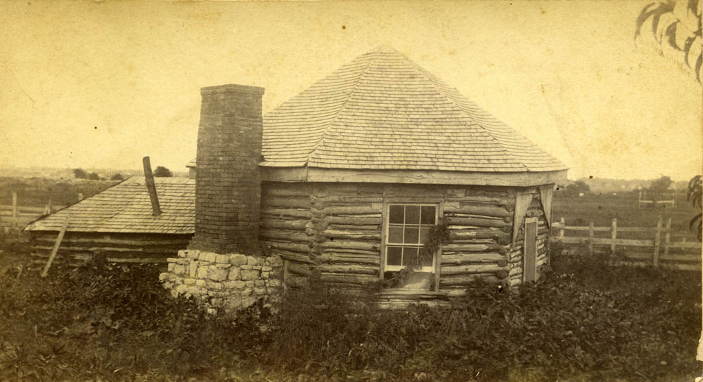 Wooden structure with chimney identified as Fort No. 1 in Springfield, Mo.