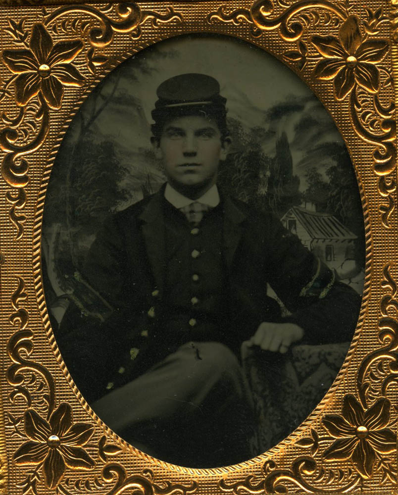 Ambrotype of a medical steward seated in uniform.