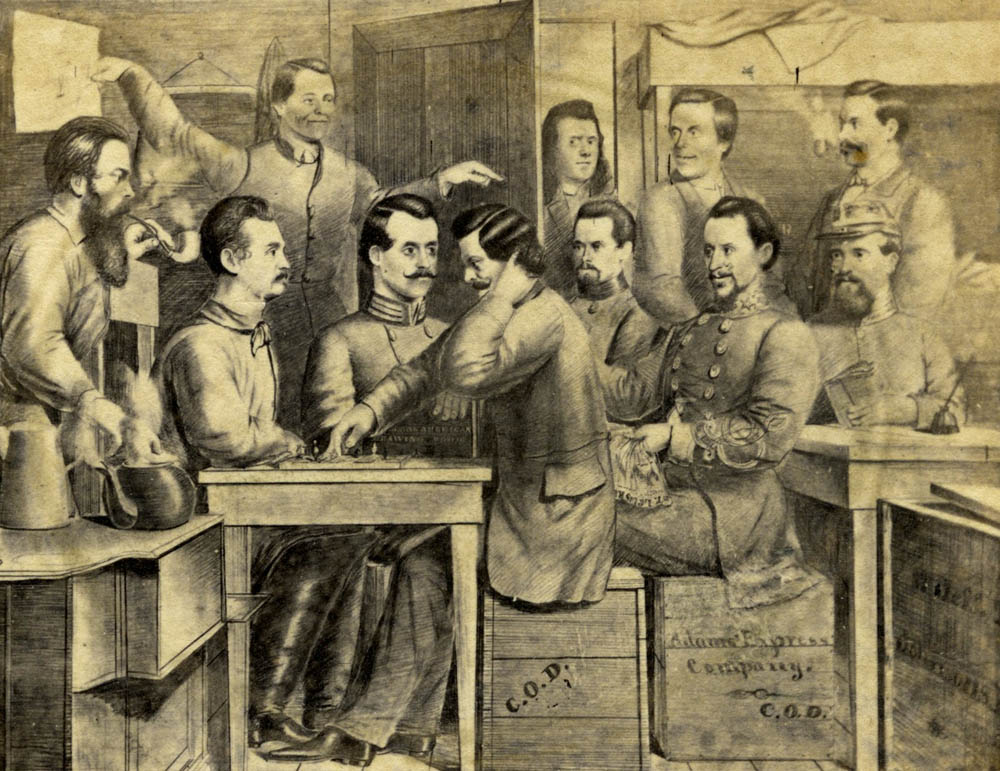 Drawing of Thompson and fellow inmates at Johnson