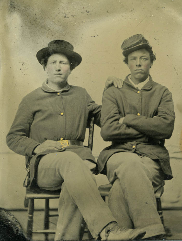 Tintype of Henry W. Steele seated with another soldier in uniform.